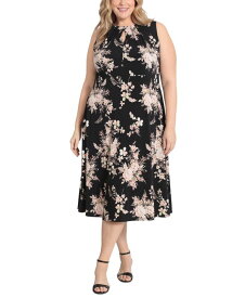 【送料無料】 ロンドンタイムス レディース ワンピース トップス Plus Size Floral-Print Keyhole Sleeveless A-Line Dress Black/Taupe