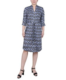 【送料無料】 ニューヨークコレクション レディース ワンピース トップス Petite Elbow Sleeve Y Neck Shirtdress Serenity Blue Cubicrain