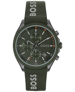 q[S{X Y ANZT[ rv Hugo Boss Men's Velocity Quartz Fashion Chronograph Green Silicone Strap Watch 44mm Green O[