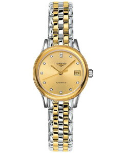 �����W�� ���f�B�[�X �A�N�Z�T���[ �r���v T�V���c Longines Women's Swiss Automatic Flagship Diamond Accent Two-Tone PVD Stainless Steel Bracelet Watch 26mm L42743377 No Color