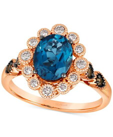 【送料無料】 ル ヴァン レディース リング アクセサリー Deep Sea Blue Topaz (1-3/4 ct. t.w.) & Diamond (3/8 ct. t.w.) Halo Ring in 14k Rose Gold No Color