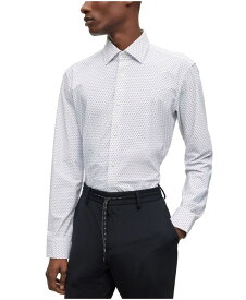 【送料無料】 ヒューゴボス メンズ シャツ トップス BOSS Men's Printed Performance-Stretch Jersey Regular-Fit Dress Shirt White