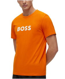 【送料無料】 ヒューゴボス メンズ Tシャツ トップス BOSS Men's Contrast Logo Cotton Relaxed-Fit T-shirt Bright Orange