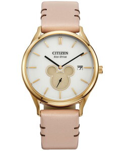 V`Y fB[X ANZT[ rv U[ Citizen Eco-Drive Women's Disney Mickey Mouse Beige Leather Strap Watch 40mm