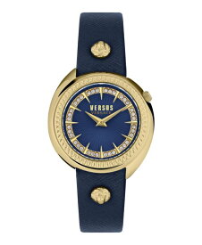 【送料無料】 ヴェルサス ヴェルサーチ レディース 腕時計 アクセサリー Women's Tortona Crystal 2 Hand Quartz Blue Genuine Leather Watch, 38mm Ion Plating Yellow Gold