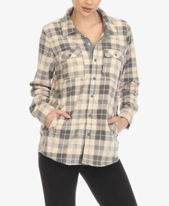 �z���C�g�}�[�N ���f�B�[�X �g�b�v�X �V���c White Mark Women's Flannel Plaid Shirt Pink Gray �O���[