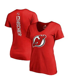 【送料無料】 ファナティクス レディース Tシャツ トップス Women's Branded Nico Hischier Red New Jersey Devils Plus Size Backer Name and Number V-Neck T-shirt Red