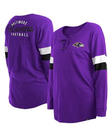 【送料無料】 ニューエラ レディース Tシャツ トップス Women's Purple Baltimore Ravens Plus Size Athletic Varsity Lace-Up V-Neck Long Sleeve T-shirt Purple