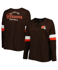 【送料無料】 ニューエラ レディース Tシャツ トップス Women's Brown Cleveland Browns Plus Size Athletic Varsity Lace-Up V-Neck Long Sleeve T-shirt Brown