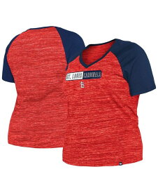 【送料無料】 ニューエラ レディース Tシャツ トップス Women's Red St. Louis Cardinals Plus Size Space Dye Raglan V-Neck T-shirt Red