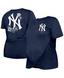 【送料無料】 ニューエラ レディース Tシャツ トップス Women's Navy New York Yankees Plus Size Two-Hit Front Knot T-shirt Navy