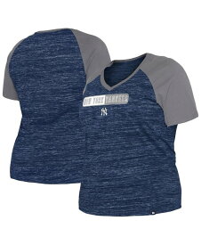 【送料無料】 ニューエラ レディース Tシャツ トップス Women's Navy New York Yankees Plus Size Space Dye Raglan V-Neck T-shirt Navy