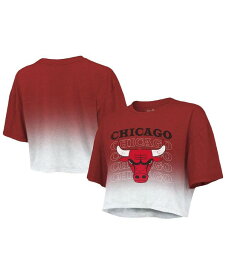 【送料無料】 マジェスティック レディース Tシャツ トップス Women's Threads Red and White Chicago Bulls Repeat Dip-Dye Cropped T-shirt Red, White