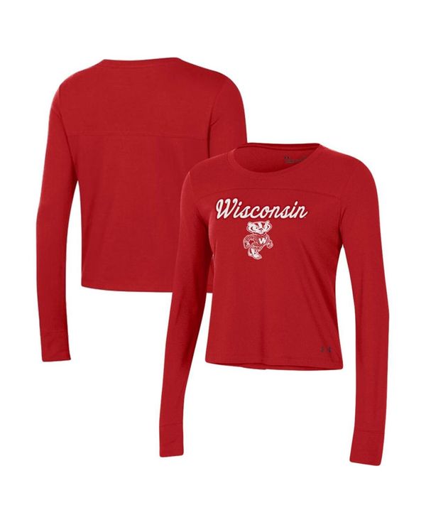 【送料無料】 アンダーアーマー レディース Tシャツ トップス Women´s Red Wisconsin Badgers Vault Cropped Long Sleeve T-shirt Red 1
