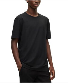 【送料無料】 ヒューゴボス メンズ Tシャツ トップス BOSS Men's Cotton-Blend Bubble-Jacquard Structure T-shirt Black