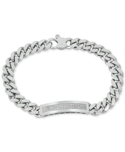 �C�^���A�� �S�[���h �����Y �A�N�Z�T���[ �u���X���b�g�E�o���O���E�A���N���b�g Italian Gold Men's Diamond (1/2 ct. t.w.) ID Bracelet in Sterling Silver (Also in 14k Gold Over Silver) Silver �V���o�[