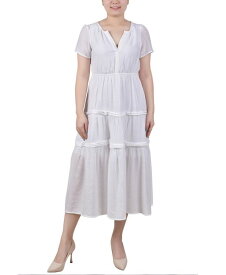【送料無料】 ニューヨークコレクション レディース ワンピース トップス Petite Short Sleeve Tiered Midi Dress White