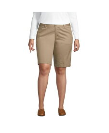 【送料無料】 ランズエンド レディース ハーフパンツ・ショーツ ボトムス School Uniform Women's Plus Size Plain Front Blend Chino Shorts Khaki