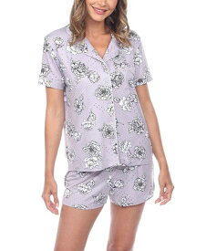 【送料無料】 ホワイトマーク レディース ナイトウェア アンダーウェア Women's Short Sleeve Floral Pajama Set, 2-Piece Gray