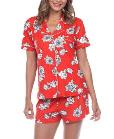 【送料無料】 ホワイトマーク レディース ナイトウェア アンダーウェア Women's Short Sleeve Floral Pajama Set, 2-Piece Red