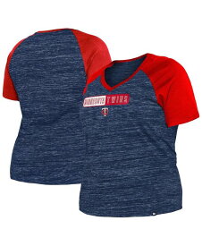 【送料無料】 ニューエラ レディース Tシャツ トップス Women's Navy Minnesota Twins Plus Size Space Dye Raglan V-Neck T-shirt Navy