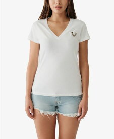 【送料無料】 トゥルーレリジョン レディース シャツ トップス Women's Short Sleeve Buddha V-neck T-shirt Optic White