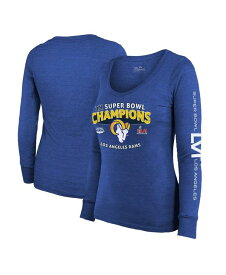【送料無料】 マジェスティック レディース Tシャツ トップス Women's Threads Heather Royal Los Angeles Rams 2-Time Super Bowl Champions Sky High Tri-Blend Long Sleeve Scoop Neck T-shirt Heathered Royal