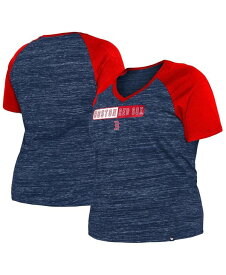 【送料無料】 ニューエラ レディース Tシャツ トップス Women's Navy Boston Red Sox Plus Size Space Dye Raglan V-Neck T-shirt Navy