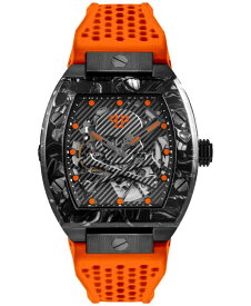 【送料無料】 フィリッププレイン メンズ 腕時計 アクセサリー Men's Automatic The $keleton Sport Master Orange Perforated Silicone Strap Watch 44x56mm Ip Black