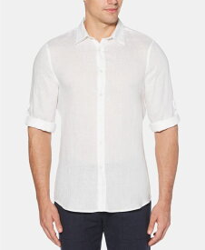 【送料無料】 ペリーエリス メンズ シャツ トップス Men's Solid Linen Roll Sleeve Shirt Bright White