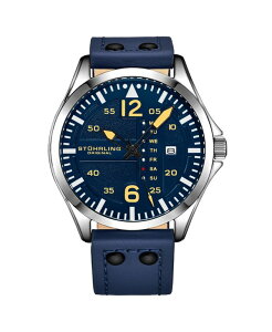 �X�g�D�[�����O �����Y �A�N�Z�T���[ �r���v ���U�[ Stuhrling Men's Aviator Blue Leather Blue Dial 51mm Round Watch Blue �u���[