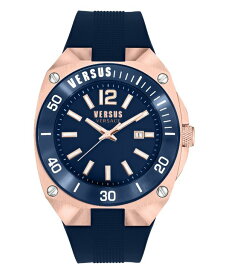 【送料無料】 ヴェルサス ヴェルサーチ メンズ 腕時計 アクセサリー Men's Three-Hand Date Quartz Versus Reaction Blue Silicone Strap 48mm Rose Gold