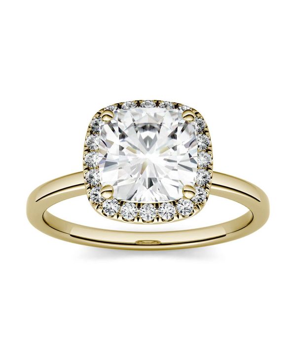 公式サイト チャールズ アンド コルバード レディース リング アクセサリー Moissanite Cushion Halo Engagement Ring 1-3 ct. Diamond Equivalent in 14k White or Yellow Gold Gold