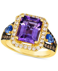 yz  @ fB[X O ANZT[ Multi-Gemstone (3 ct. t.w.) & Diamond (3/4 ct. t.w.) Halo Statement Ring in 14k Gold No Color