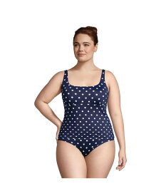 【送料無料】 ランズエンド レディース トップのみ 水着 Women's Plus Size Square Neck Underwire Tankini Swimsuit Top Adjustable Straps Deep sea polka dot