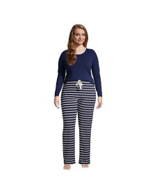 【送料無料】 ランズエンド レディース ナイトウェア アンダーウェア Women's Plus Size Knit Pajama Set Long Sleeve T-Shirt and Pants Deep sea navy founders stripe