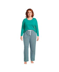 【送料無料】 ランズエンド レディース ナイトウェア アンダーウェア Women's Plus Size Knit Pajama Set Long Sleeve T-Shirt and Pants Emerald medallion tiles
