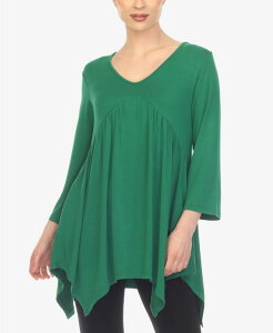 �z���C�g�}�[�N ���f�B�[�X �g�b�v�X �V���c �G���p�C�A White Mark Women's Empire Waist Tunic Top Green �O���[��