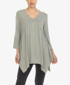 �z���C�g�}�[�N ���f�B�[�X �g�b�v�X �V���c �G���p�C�A White Mark Women's Empire Waist Tunic Top Heather Gray �O���[
