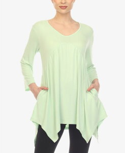 �z���C�g�}�[�N ���f�B�[�X �g�b�v�X �V���c �G���p�C�A White Mark Women's Empire Waist Tunic Top Sage �Z�[�W