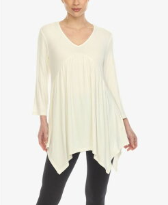 �z���C�g�}�[�N ���f�B�[�X �g�b�v�X �V���c �G���p�C�A White Mark Women's Empire Waist Tunic Top White �z���C�g