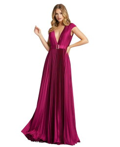 �}�b�N�_�K�� ���f�B�[�X �g�b�v�X �����s�[�X �v���[�c �T�e�� Mac Duggal Women's Ieena Pleated Plunge Neck Belted Satin Gown Raspberry