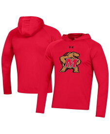 【送料無料】 アンダーアーマー メンズ Tシャツ トップス Men's Red Maryland Terrapins School Logo Raglan Long Sleeve Hoodie Performance T-shirt Red