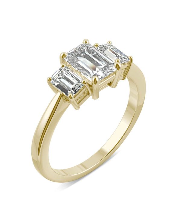  チャールズ アンド コルバード レディース リング アクセサリー Moissanite Emerald Cut Three Stone Ring 1-1 ct. Diamond Equivalent in 14k White or Yellow Gold Gold