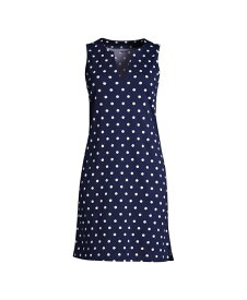 【送料無料】 ランズエンド レディース シャツ トップス Women's Petite Cotton Jersey Sleeveless Swim Cover-up Dress Print Deep sea polka dot