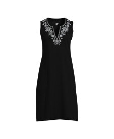【送料無料】 ランズエンド レディース シャツ トップス Women's Petite Embroidered Cotton Jersey Sleeveless Swim Cover-up Dress Black/white