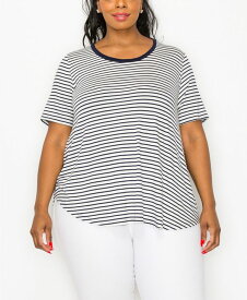 【送料無料】 コイン1804 レディース シャツ トップス Plus Size Contrast Binding Scoop Neck Short Sleeve Top Ivory Navy