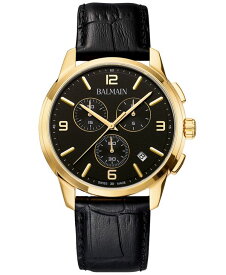 【送料無料】 バルマン メンズ 腕時計 アクセサリー Men's Swiss Chronograph Madrigal Black Leather Strap Watch 42mm Yellow