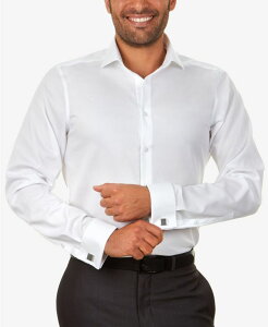 �J���o���N���C�� �����Y �g�b�v�X �V���c Calvin Klein Men's Slim-Fit Non-Iron Herringbone French Cuff Dress Shirt White �z���C�g