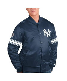 【送料無料】 スターター メンズ ジャケット・ブルゾン アウター Men's Navy New York Yankees Pick and Roll Satin Varsity Full-Snap Jacket Navy